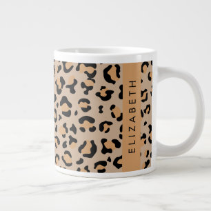 Leopard Print, Spots, Brown Leopard, ditt namn Jumbo Mugg