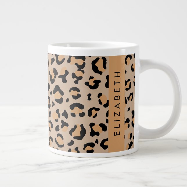 Leopard Print, Spots, Brown Leopard, ditt namn Jumbo Mugg (Höger)