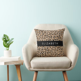 Leopard Print, Spots, Brown Leopard, ditt namn Kudde