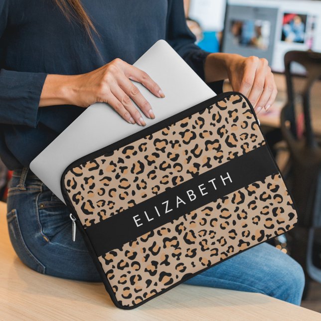 Leopard Print, Spots, Brown Leopard, ditt namn Laptop Fodral (Skapare uppladdad)