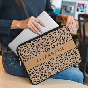 Leopard Print, Spots, Brown Leopard, ditt namn Laptop Fodral