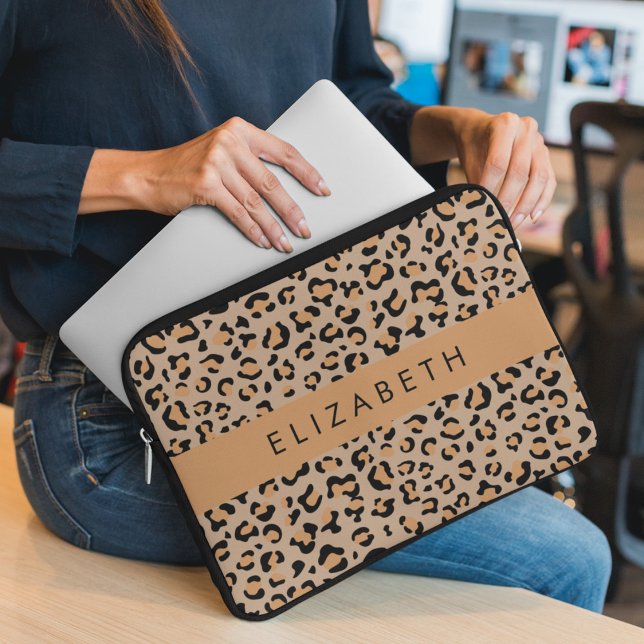 Leopard Print, Spots, Brown Leopard, ditt namn Laptop Fodral (Skapare uppladdad)