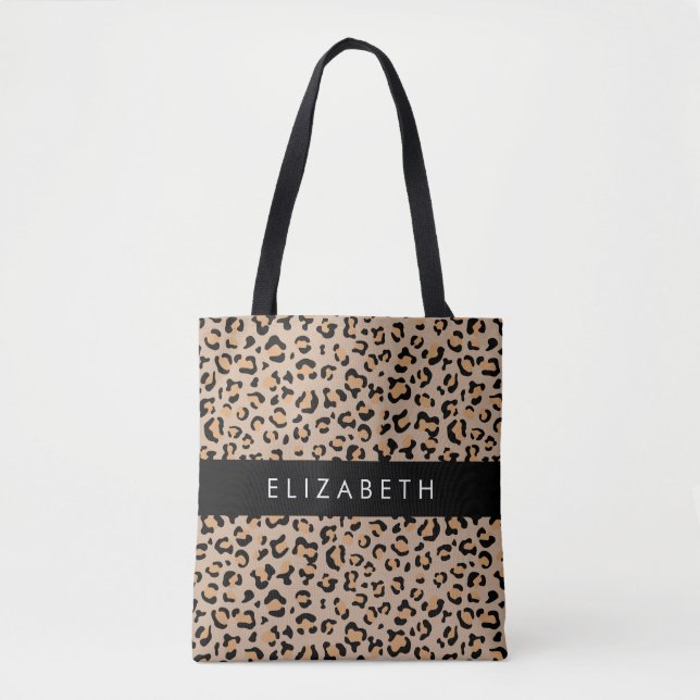 Leopard Print, Spots, Brown Leopard, ditt namn Tygkasse (Framsida)