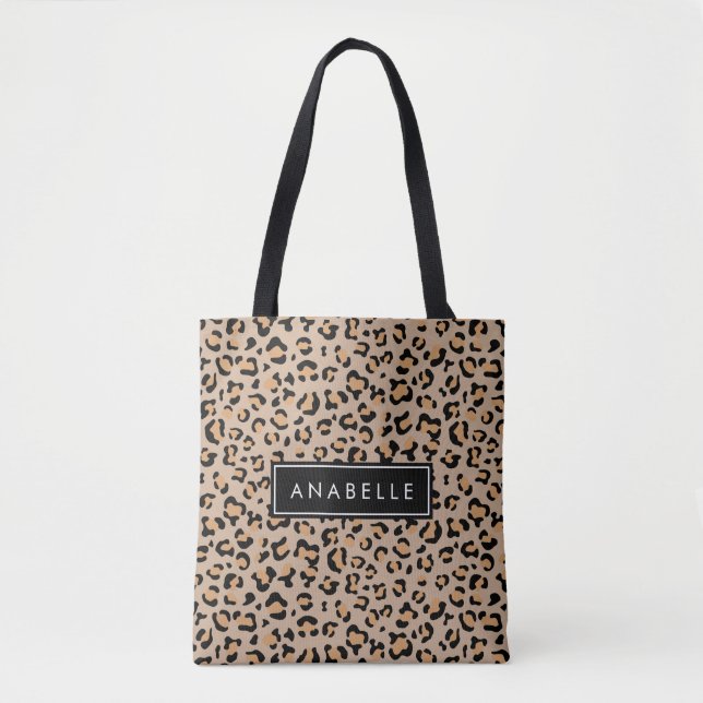 Leopard Print, Spots, Brown Leopard, ditt namn Tygkasse (Framsida)