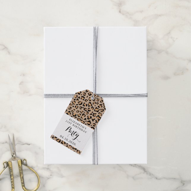 Leopard Print, Spots, Brown Leopard, födelsedag Presentetikett (Med Snöre)