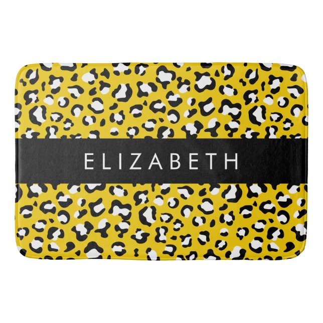 Leopard Print, Spots, Gult Leopard, ditt namn Badrumsmatta (Framsidan)