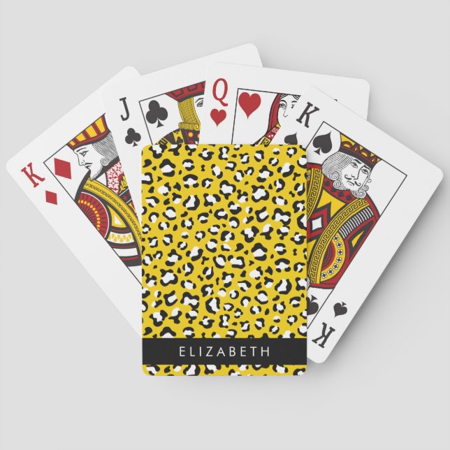 Leopard Print, Spots, Gult Leopard, ditt namn Casinokort (Baksidan)