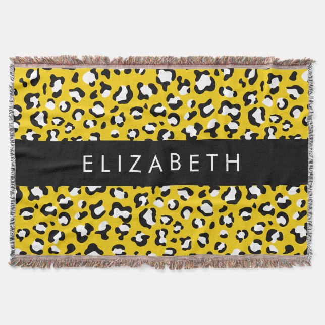 Leopard Print, Spots, Gult Leopard, ditt namn Filt (Framsidan)