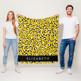 Leopard Print, Spots, Gult Leopard, ditt namn Fleecefilt