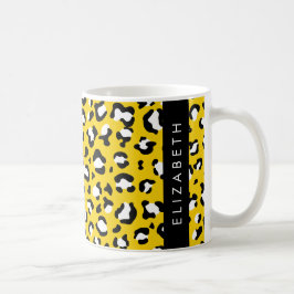Leopard Print, Spots, Gult Leopard, ditt namn Kaffemugg