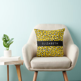 Leopard Print, Spots, Gult Leopard, ditt namn Kudde
