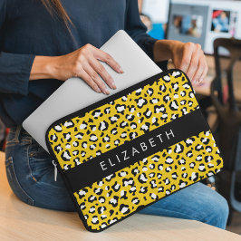 Leopard Print, Spots, Gult Leopard, ditt namn Laptop Fodral