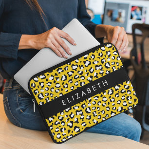 Leopard Print, Spots, Gult Leopard, ditt namn Laptop Fodral