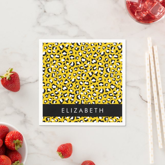 Leopard Print, Spots, Gult Leopard, ditt namn Pappersservett (Insitu)