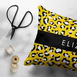 Leopard Print, Spots, Gult Leopard, ditt namn Prydnadskudde