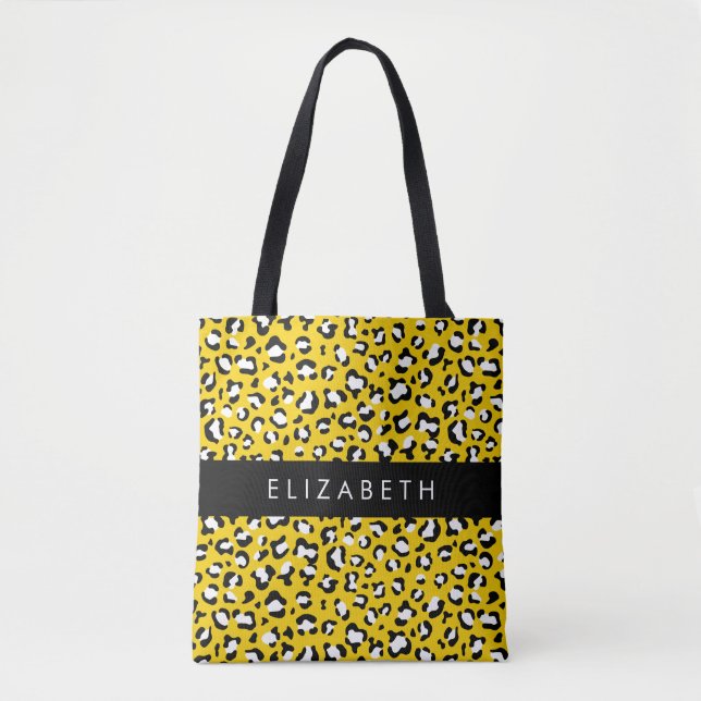 Leopard Print, Spots, Gult Leopard, ditt namn Tygkasse (Framsida)
