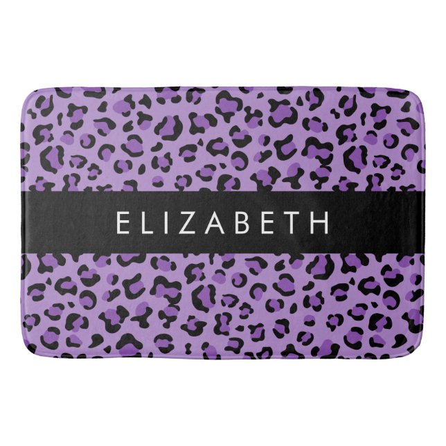Leopard Print, Spots, Lila Leopard, ditt namn Badrumsmatta (Framsidan)
