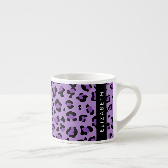 Leopard Print, Spots, Lila Leopard, ditt namn Espressomugg (Höger)