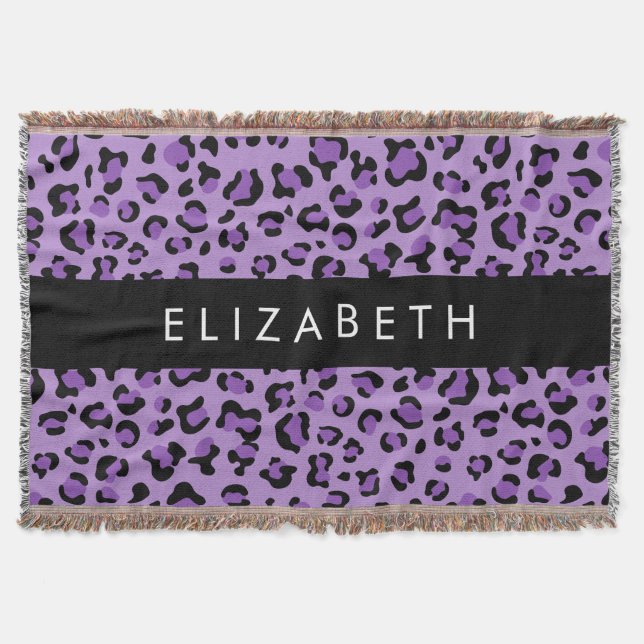 Leopard Print, Spots, Lila Leopard, ditt namn Filt (Framsidan)