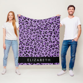 Leopard Print, Spots, Lila Leopard, ditt namn Fleecefilt