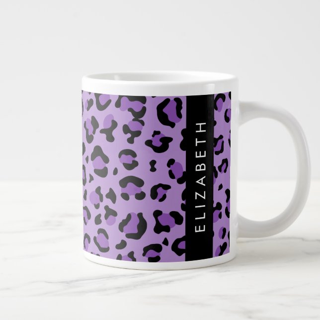 Leopard Print, Spots, Lila Leopard, ditt namn Jumbo Mugg (Höger)