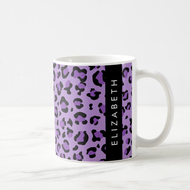 Leopard Print, Spots, Lila Leopard, ditt namn Kaffemugg (Höger)