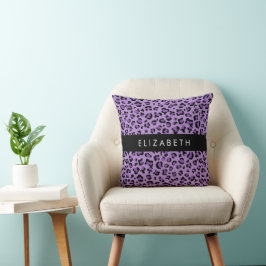 Leopard Print, Spots, Lila Leopard, ditt namn Kudde