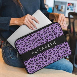 Leopard Print, Spots, Lila Leopard, ditt namn Laptop Fodral