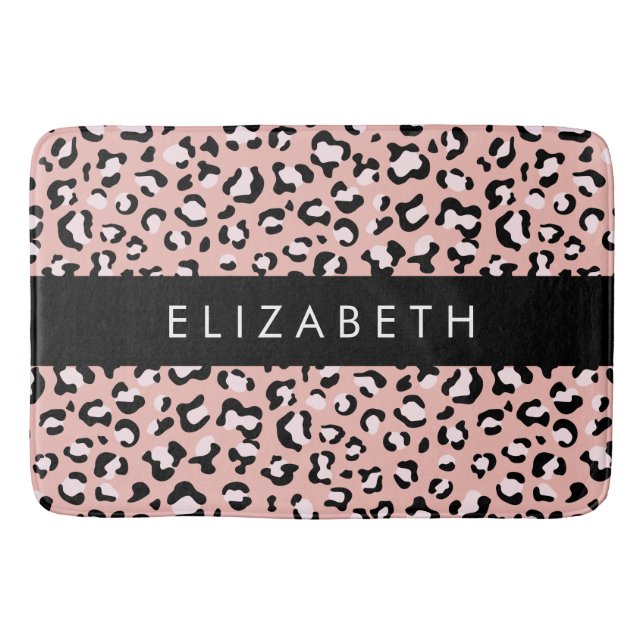 Leopard Print, Spots, Rosa Leopard, ditt namn Badrumsmatta (Framsidan)