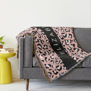 Leopard Print, Spots, Rosa Leopard, ditt namn Filt