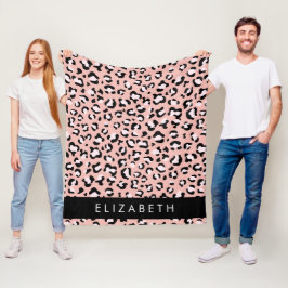 Leopard Print, Spots, Rosa Leopard, ditt namn Fleecefilt