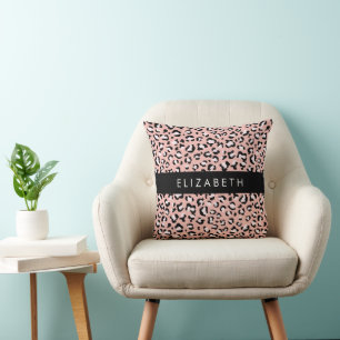 Leopard Print, Spots, Rosa Leopard, ditt namn Kudde