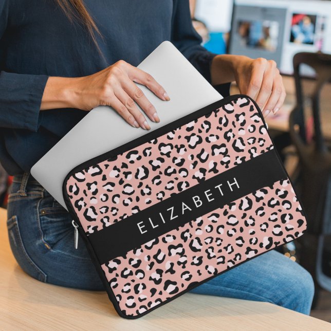 Leopard Print, Spots, Rosa Leopard, ditt namn Laptop Fodral (Skapare uppladdad)