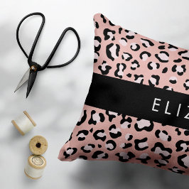 Leopard Print, Spots, Rosa Leopard, ditt namn Prydnadskudde