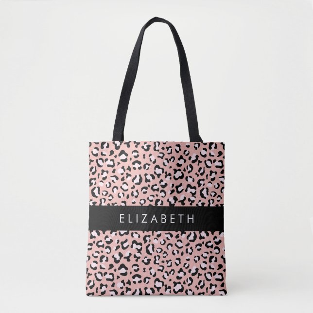 Leopard Print, Spots, Rosa Leopard, ditt namn Tygkasse (Framsida)