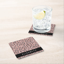 Leopard Print, Spots, Rosa Leopard, ditt namn Underlägg Papper Kvadrat