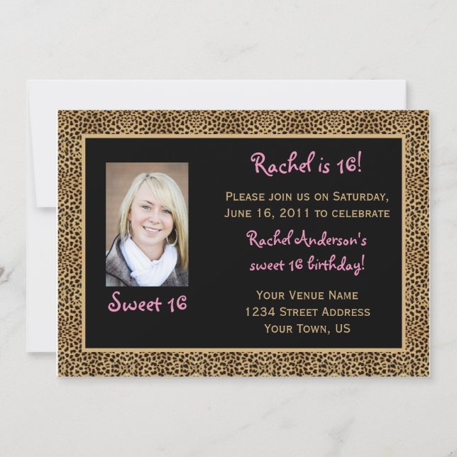 Leopard Print Sweet 16 födelsedagsinbjudan Inbjudningar (Framsida)