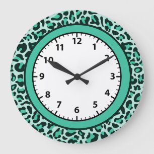Leopard Print Teal Cheetah Trendig Leopard Clock Stor Klocka
