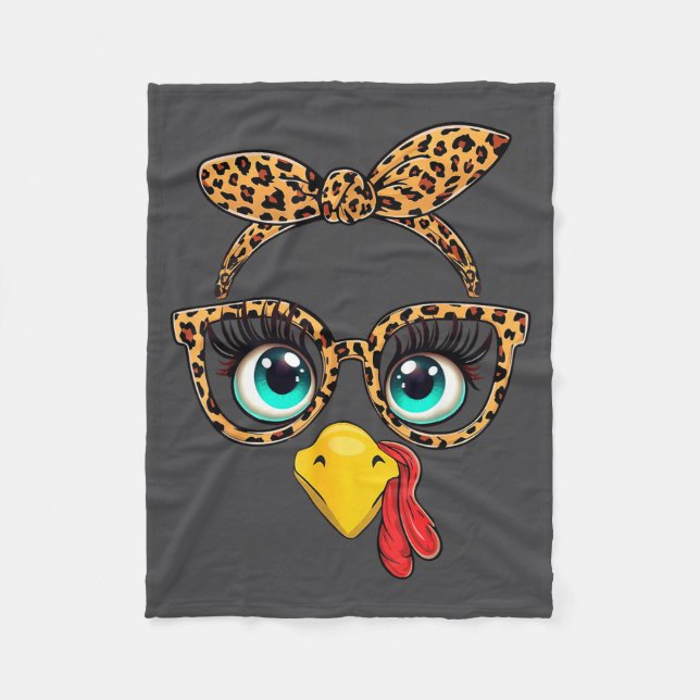 Leopard Print Thanksgiving Funny Turkey Face Gles  Fleecefilt (Framsidan)