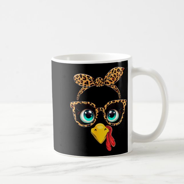 Leopard Print Thanksgiving Funny Turkey Face Gles  Kaffemugg (Höger)