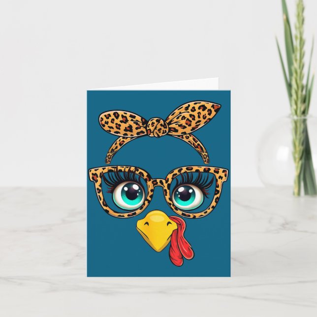 Leopard Print Thanksgiving Funny Turkey Face Gles  Kort (Framsida)