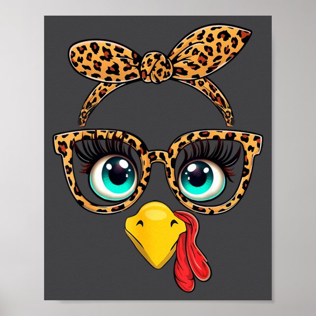 Leopard Print Thanksgiving Funny Turkey Face Gles  Poster (Framsidan)
