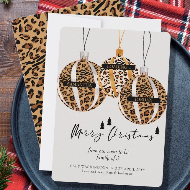 Leopard Print Träd Ornaments Gravid jul Julkort (Skapare uppladdad)