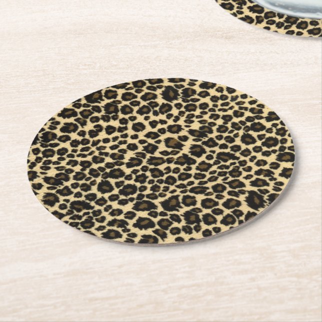 Leopard Print Underlägg Papper Rund (Vinklad)