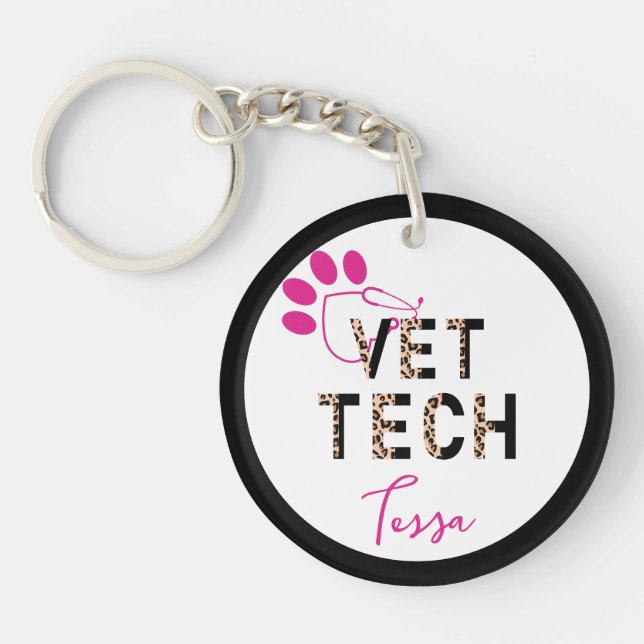 Leopard Print Vet Tech Stethoscope Keychain (Framsidan)
