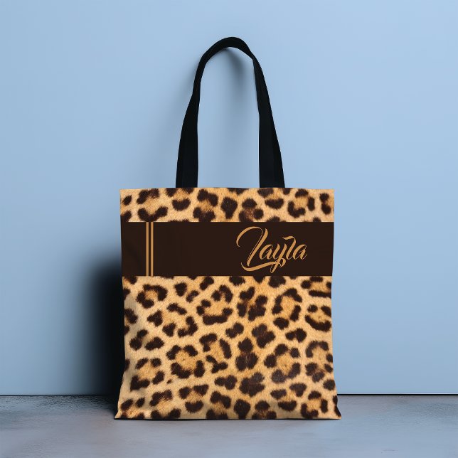 Leopard Print Vild Girly Mönster Personlig Namn Tygkasse (Skapare uppladdad)