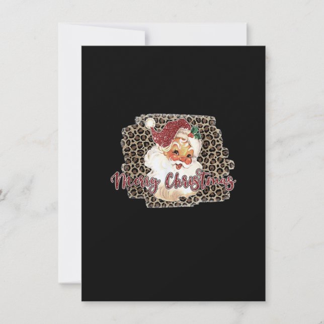 Leopard Print Vintage 70s Santa God jul Inbjudningar (Framsida)