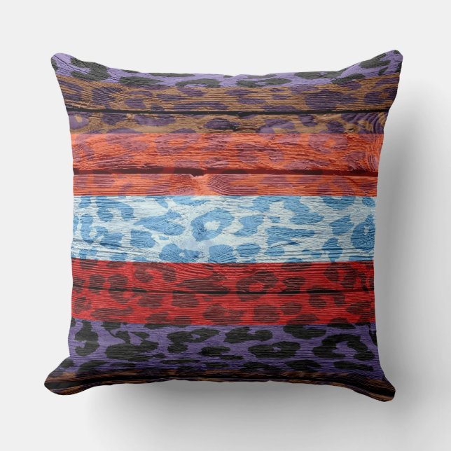 Leopard Print Vintage Wood Kudde (Framsida)