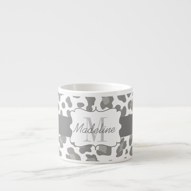 Leopard Print White och Grått Espresso Mugg Espressomugg (Framsidan)