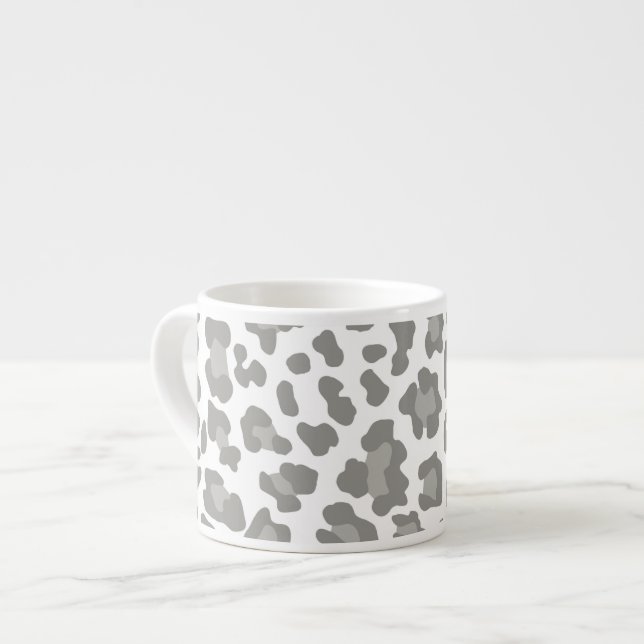 Leopard Print White och Grått Espressomugg (Framsida vänster)